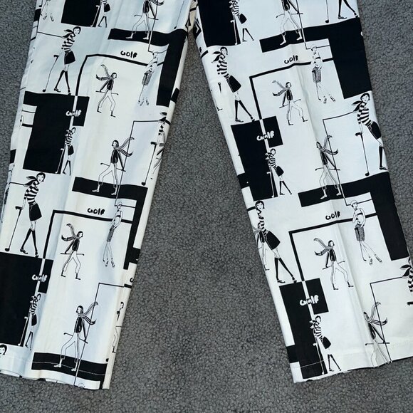 Women's GOLF NOVELTY PRINT BLACK & WHITE GOLFERS TROUSERS PANTS- Luxury Japan - Picture 5 of 13